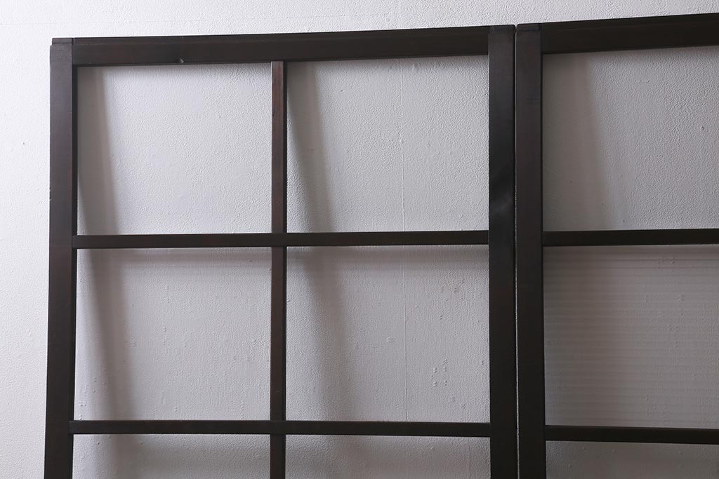 アンティーク建具　モールガラス入り　素朴な雰囲気が魅力のレトロなガラス戸2枚セット(引き戸)(R-041576)