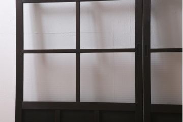 アンティーク建具　モールガラス入り　素朴な雰囲気が魅力のレトロなガラス戸2枚セット(引き戸)(R-041576)