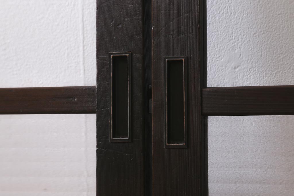 アンティーク建具　モールガラス入り　素朴な雰囲気が魅力のレトロなガラス戸2枚セット(引き戸)(R-041576)