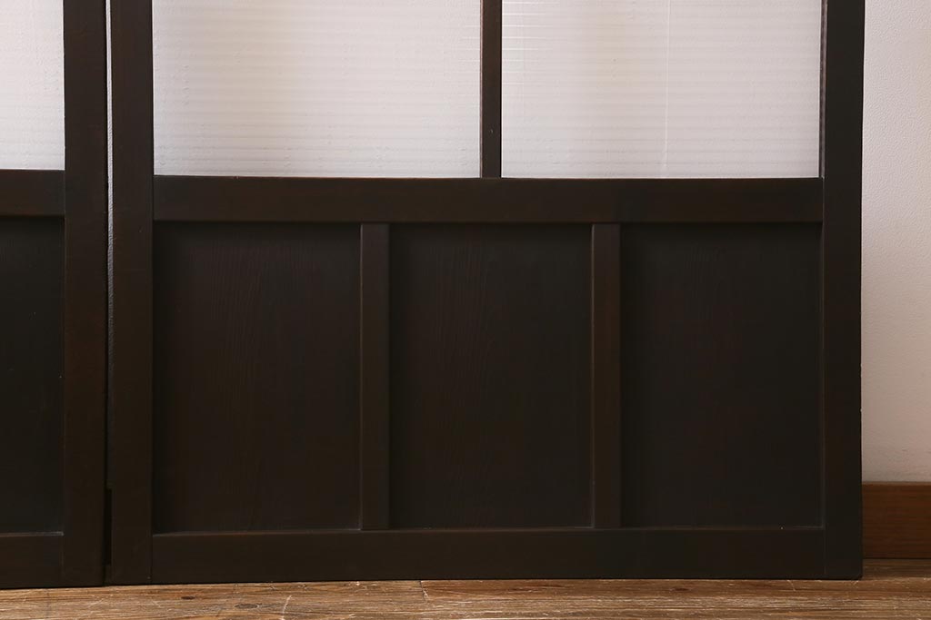 アンティーク建具　モールガラス入り　素朴な雰囲気が魅力のレトロなガラス戸2枚セット(引き戸)(R-041576)