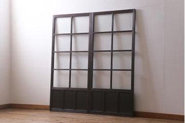 アンティーク建具　モールガラス入り　素朴な雰囲気が魅力のレトロなガラス戸2枚セット(引き戸)(R-041576)