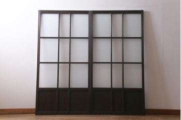 アンティーク建具　ダイヤガラス・すりガラス入り　レトロな空間を彩るガラス戸2枚セット(引き戸)(R-041577)