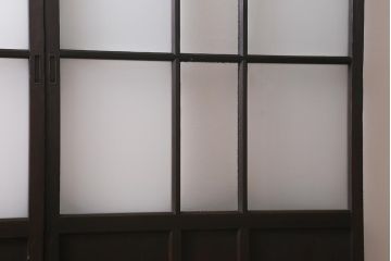 アンティーク建具　ダイヤガラス・すりガラス入り　レトロな空間を彩るガラス戸2枚セット(引き戸)(R-041577)