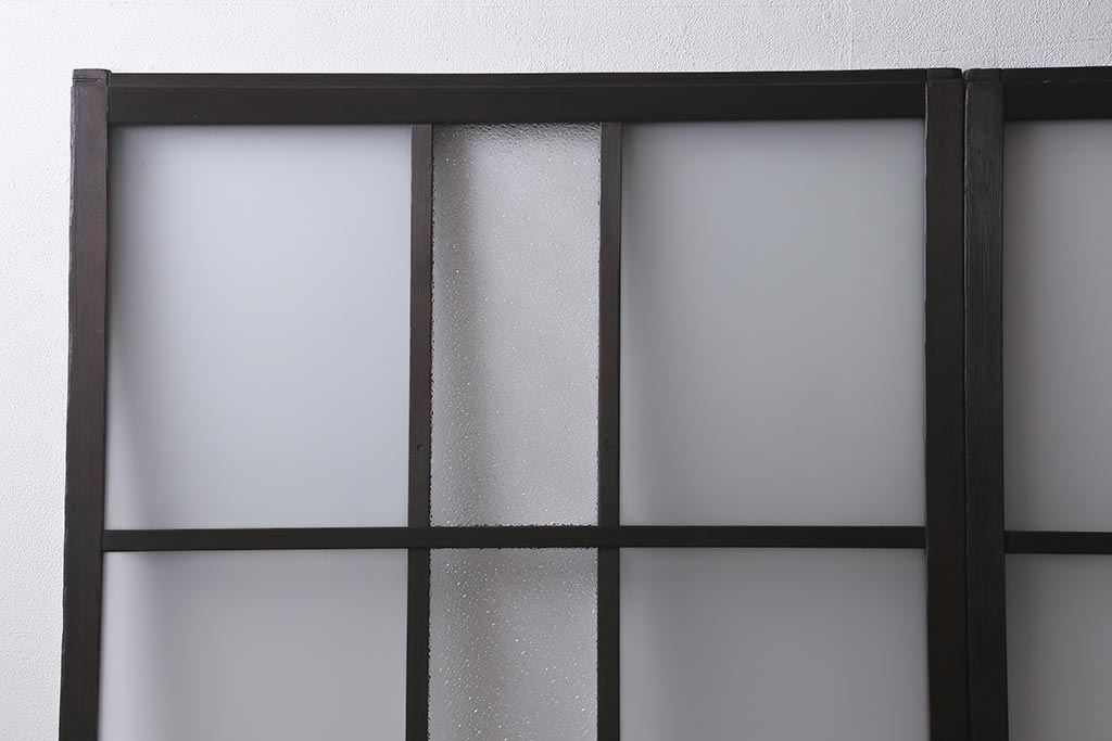 アンティーク建具　ダイヤガラス・すりガラス入り　レトロな空間を彩るガラス戸2枚セット(引き戸)(R-041577)