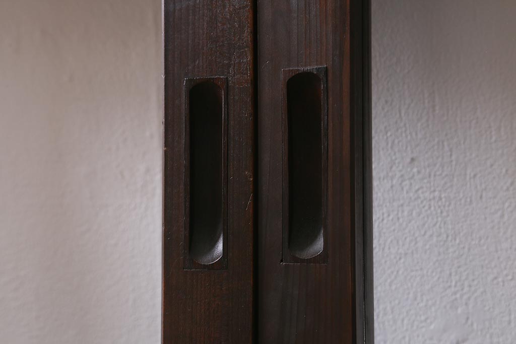 アンティーク建具　上手物!　腰板ケヤキ材　裏ガラス入り　すりガラス・結霜ガラス　職人技が光る格子戸2枚セット(引き戸)(R-041578)