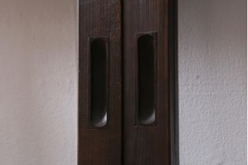 アンティーク建具　上手物!　腰板ケヤキ材　裏ガラス入り　すりガラス・結霜ガラス　職人技が光る格子戸2枚セット(引き戸)(R-041578)