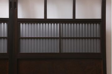 アンティーク建具　上手物!　腰板ケヤキ材　裏ガラス入り　すりガラス・結霜ガラス　職人技が光る格子戸2枚セット(引き戸)(R-041578)