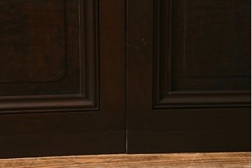 アンティーク建具　上手物!　腰板ケヤキ材・玉杢　ダイヤガラス・モールガラス・当店オリジナルガラス　凝った意匠が目を引く上品なガラス戸2枚セット(引き戸)(R-041579)