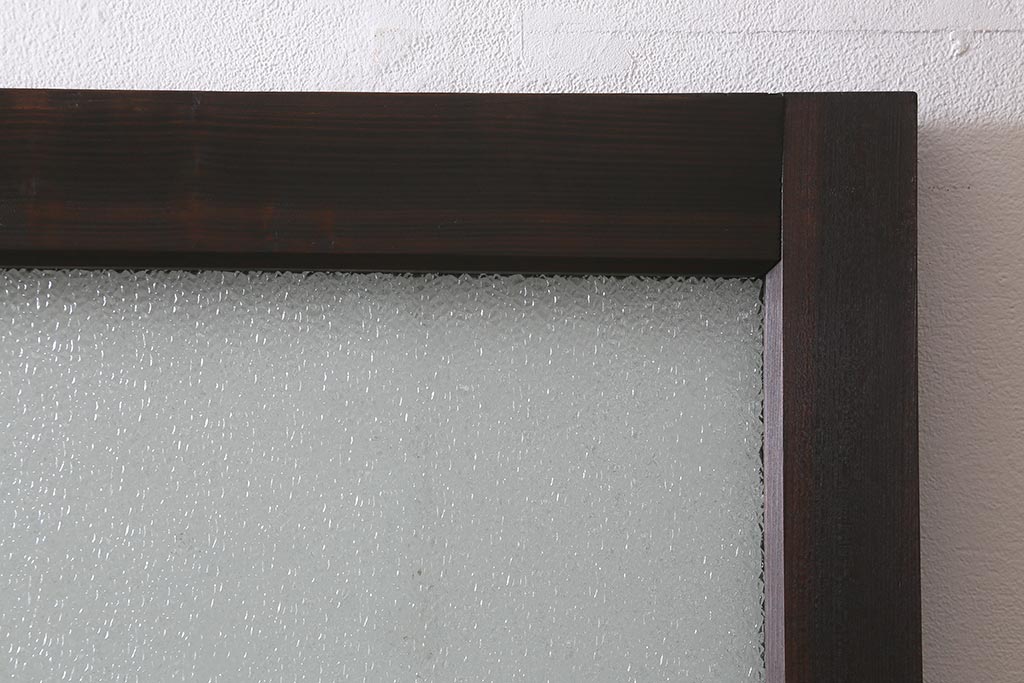 アンティーク建具　上手物!　腰板(欅材)　ダイヤガラス　落ち着いた色合いのレトロなガラス戸2枚セット　(R-041580)