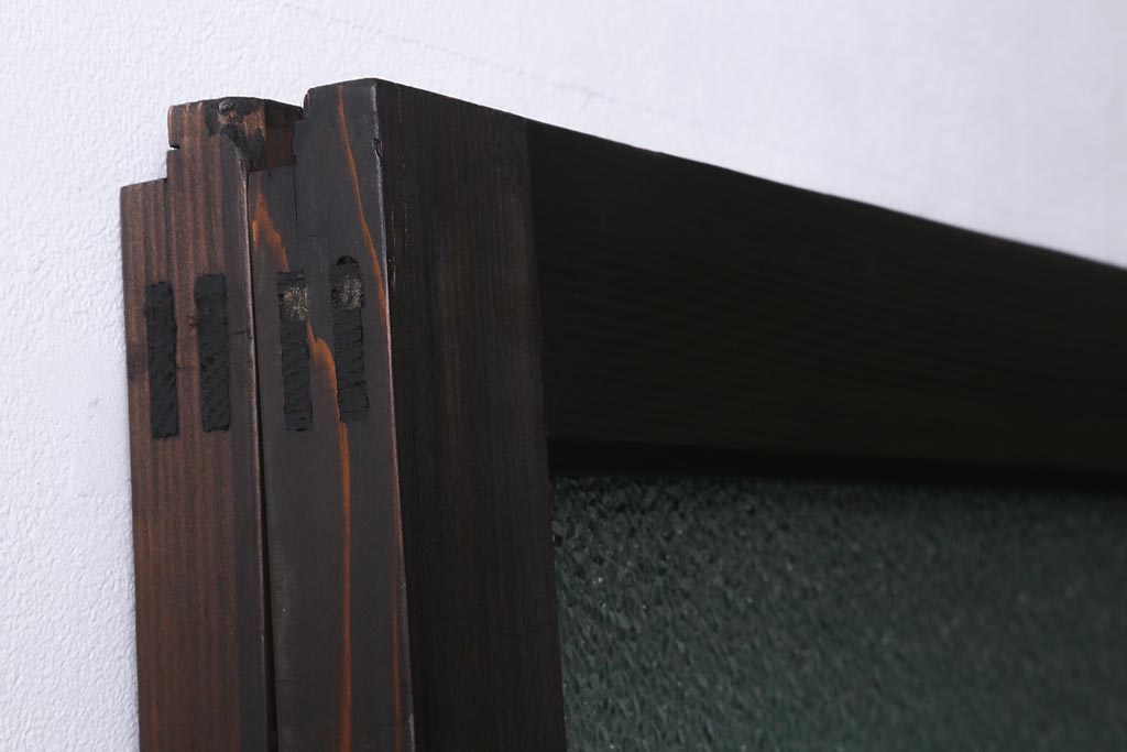 アンティーク建具　上手物!　腰板(欅材)　ダイヤガラス　落ち着いた色合いのレトロなガラス戸2枚セット　(R-041580)