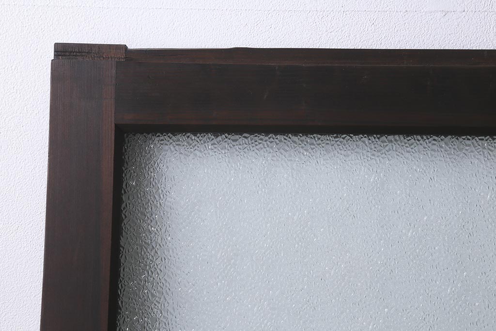 アンティーク建具　上手物!　腰板(欅材)　ダイヤガラス　落ち着いた色合いのレトロなガラス戸2枚セット　(R-041580)