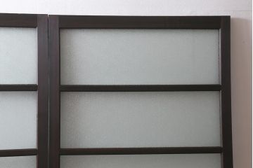 アンティーク建具　上手物!　腰板ケヤキ材　ダイヤガラス　落ち着いた色合いのレトロなガラス戸2枚セット(引き戸・建具)(R-041580)