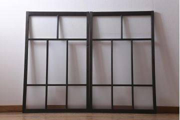 アンティーク建具　昭和初期　すりガラス入り　レトロな雰囲気が魅力のガラス戸2枚セット(窓、引き戸・建具)(R-041581)