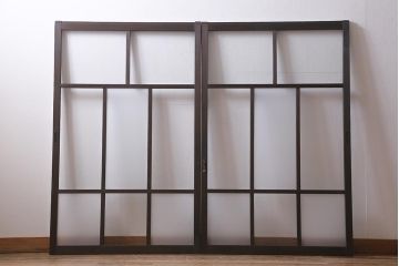 アンティーク建具　昭和初期　すりガラス入り　レトロな雰囲気が魅力のガラス戸2枚セット(窓、引き戸・建具)(R-041581)
