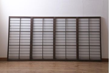 アンティーク建具　昭和初期　すりガラス入り　和モダンな空間におすすめのガラス戸4枚セット(窓、引き戸・建具)(R-041582)