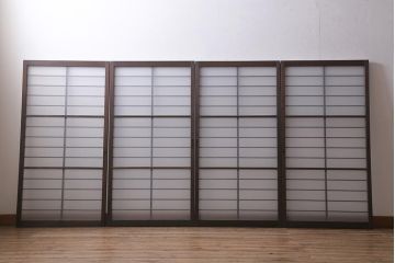 アンティーク建具　昭和初期　すりガラス入り　和モダンな空間におすすめのガラス戸4枚セット(窓、引き戸・建具)(R-041582)