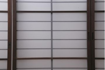 アンティーク建具　昭和初期　すりガラス入り　和モダンな空間におすすめのガラス戸4枚セット(窓、引き戸・建具)(R-041582)