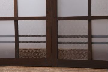 アンティーク建具　昭和初期　すりガラス・当店オリジナルガラス入り　レトロな空間づくりにおすすめのガラス戸2枚セット(窓、引き戸、建具)(R-041583)