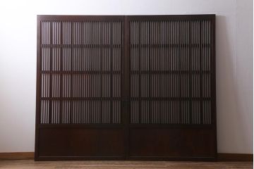 アンティーク建具　大正昭和初期　幅広サイズ　和の風情を演出する障子戸2枚セット(格子戸、引き戸)(R-041584)