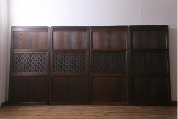 アンティーク建具　昭和初期　すりガラス入り　上品な和の雰囲気漂う組子帯戸4枚セット(引き戸、ガラス帯戸)(R-041586)