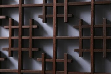 アンティーク建具　昭和初期　すりガラス入り　上品な和の雰囲気漂う組子帯戸4枚セット(引き戸、ガラス帯戸)(R-041586)