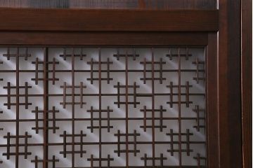 アンティーク建具　昭和初期　すりガラス入り　上品な和の雰囲気漂う組子帯戸4枚セット(引き戸、ガラス帯戸)(R-041586)
