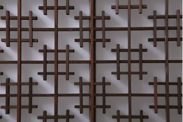 アンティーク建具　昭和初期　すりガラス入り　上品な和の雰囲気漂う組子帯戸4枚セット(引き戸、ガラス帯戸)(R-041586)