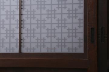アンティーク建具　昭和初期　すりガラス入り　上品な和の雰囲気漂う組子帯戸4枚セット(引き戸、ガラス帯戸)(R-041586)