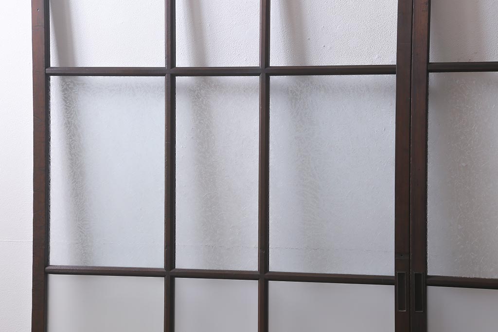 アンティーク建具　昭和中期　クリア・結霜・すりガラス入り　レトロな佇まいが魅力のガラス戸2枚セット(引き戸)(R-041590)
