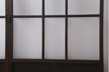 アンティーク建具　昭和中期　クリア・結霜・すりガラス入り　レトロな佇まいが魅力のガラス戸2枚セット(引き戸)(R-041590)
