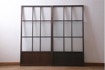 アンティーク建具　昭和中期　クリア・結霜・すりガラス入り　レトロな佇まいが魅力のガラス戸2枚セット(引き戸)(R-041590)