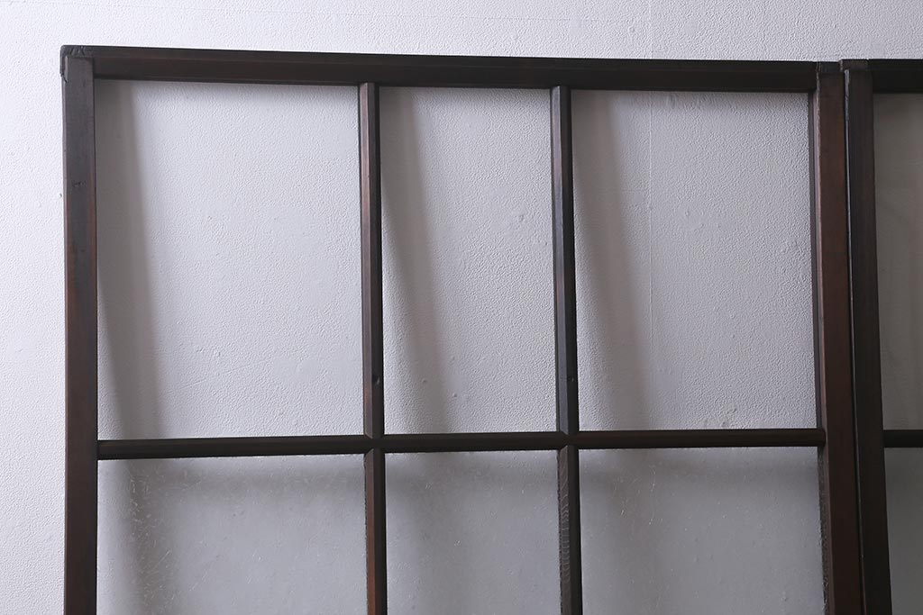 アンティーク建具　昭和中期　クリア・結霜・すりガラス入り　レトロな佇まいが魅力のガラス戸2枚セット(引き戸)(R-041590)