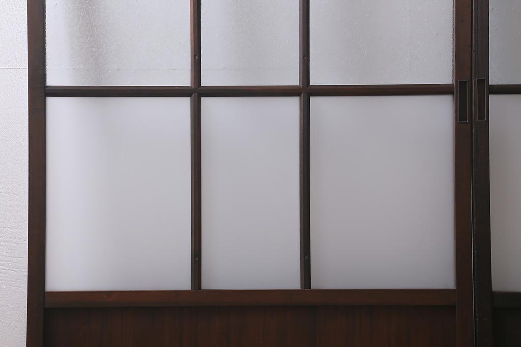 アンティーク建具　昭和中期　クリア・結霜・すりガラス入り　レトロな佇まいが魅力のガラス戸2枚セット(引き戸)(R-041590)