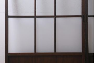 アンティーク建具　昭和中期　クリア・結霜・すりガラス入り　レトロな佇まいが魅力のガラス戸2枚セット(引き戸)(R-041590)