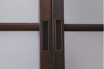 アンティーク建具　昭和中期　クリア・結霜・すりガラス入り　レトロな佇まいが魅力のガラス戸2枚セット(引き戸)(R-041590)