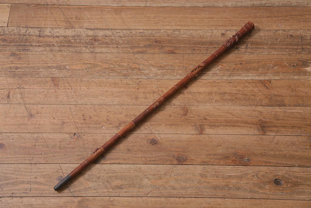 アンティーク雑貨　明治〜大正　時代物　蜻蛉　彫刻ステッキ(とんぼ杖)(R-041597)