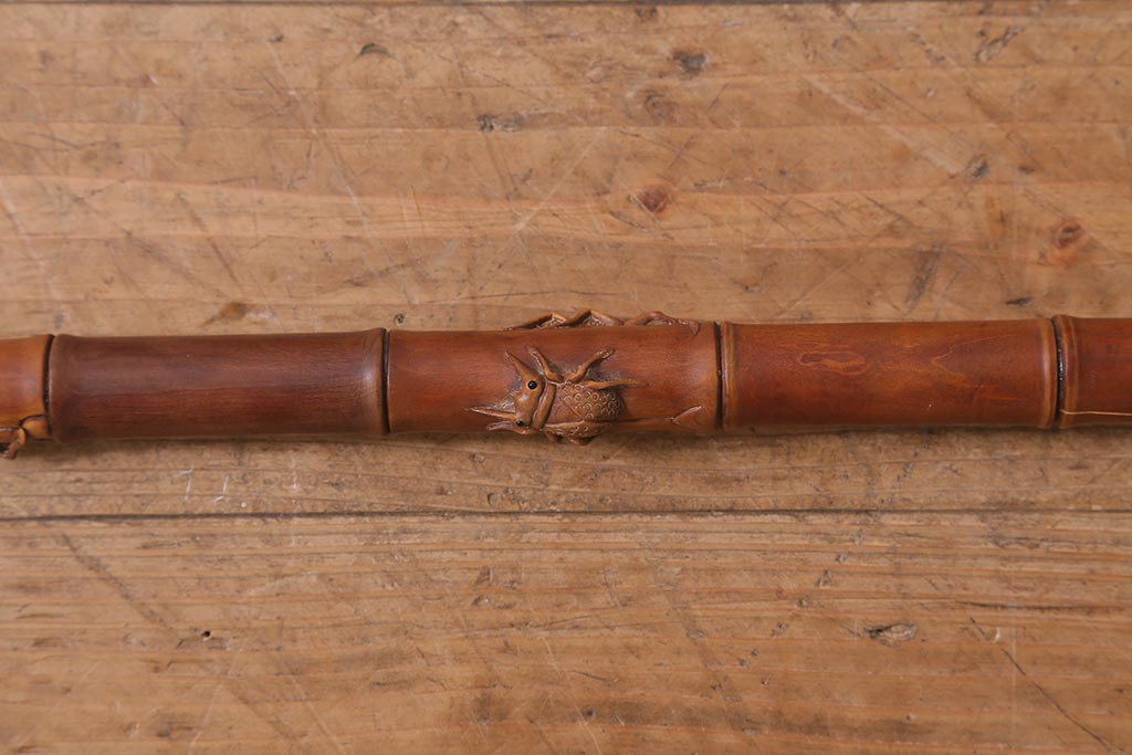 アンティーク雑貨　明治〜大正　時代物　蜻蛉　彫刻ステッキ(とんぼ杖)(R-041597)