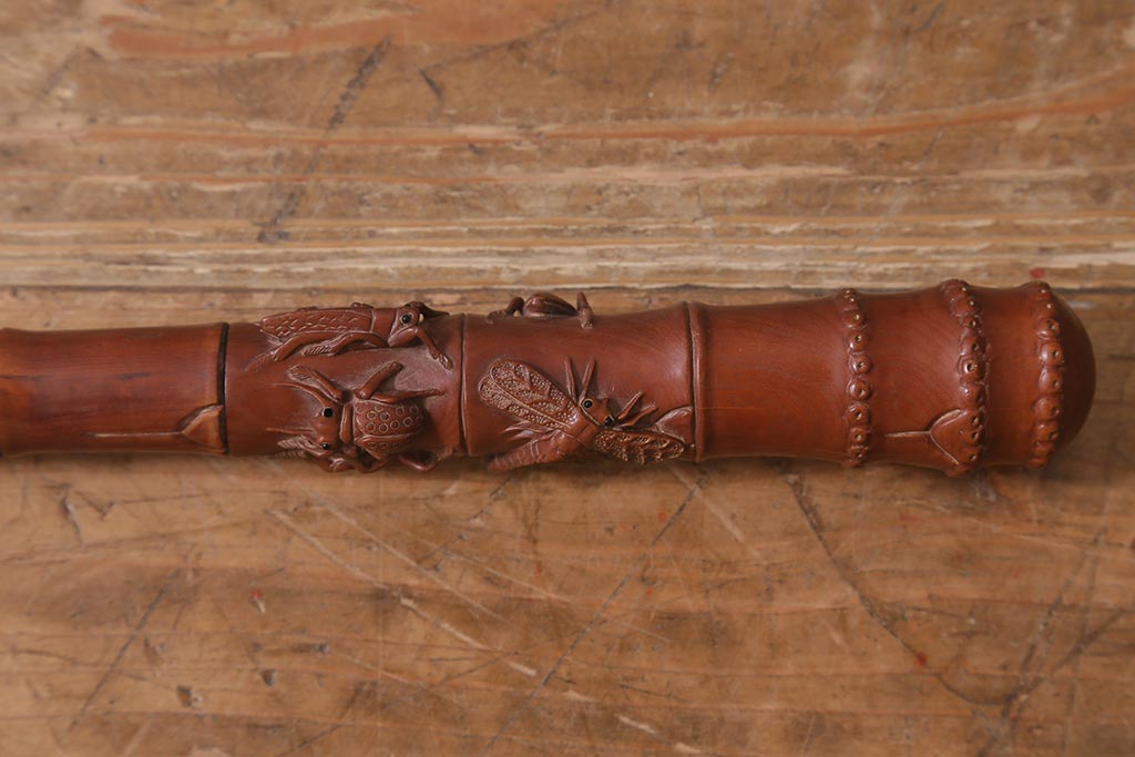 アンティーク雑貨　明治〜大正　時代物　蜻蛉　彫刻ステッキ(とんぼ杖)(R-041597)