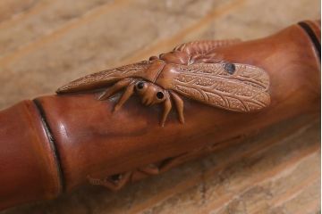 アンティーク雑貨　明治〜大正　時代物　蜻蛉　彫刻ステッキ(とんぼ杖)(R-041597)