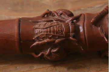 アンティーク雑貨　明治〜大正　時代物　蜻蛉　彫刻ステッキ(とんぼ杖)(R-041597)