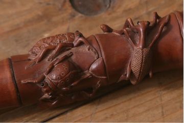 アンティーク雑貨　明治〜大正　時代物　蜻蛉　彫刻ステッキ(とんぼ杖)(R-041597)