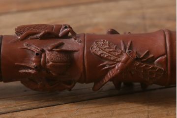 アンティーク雑貨　明治〜大正　時代物　蜻蛉　彫刻ステッキ(とんぼ杖)(R-041597)