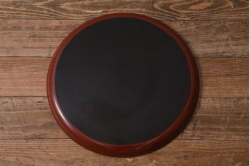 鎌倉彫　白日堂　伊志良不説作　丸盆　箱付き(和盆、木製盆、漆器)(R-041598)