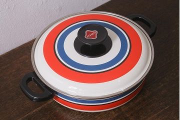 未使用品　昭和レトロ　ノリタケ(Noritake、則武)　24cm　ホーロー鍋(両手鍋、蓋付なべ)(R-041600)