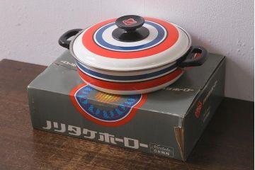 未使用品　昭和レトロ　ノリタケ(Noritake、則武)　24cm　ホーロー鍋(両手鍋、蓋付なべ)(R-041600)
