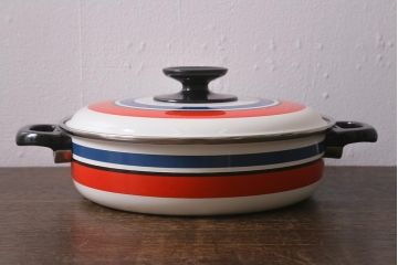 未使用品　昭和レトロ　ノリタケ(Noritake、則武)　24cm　ホーロー鍋(両手鍋、蓋付なべ)(R-041600)