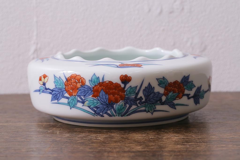 今泉今右衛門　色鍋島絵皿 色鍋島万年青文高台皿 色鍋島今右衛門技術保存会作｜十四代今泉