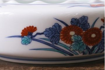 未使用品　今泉今右衛門　錦花絵灰皿　箱付き(色鍋島、色絵)(R-041602)