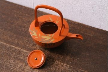 アンティーク雑貨　和製アンティーク　大正期　朱漆　鶴図柄銚子　箱付き(漆器)(R-041604)