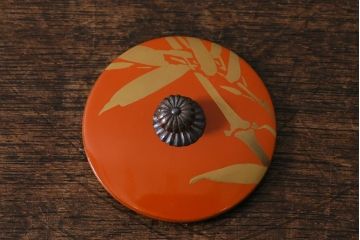 アンティーク雑貨　和製アンティーク　大正期　朱漆　鶴図柄銚子　箱付き(漆器)(R-041605)